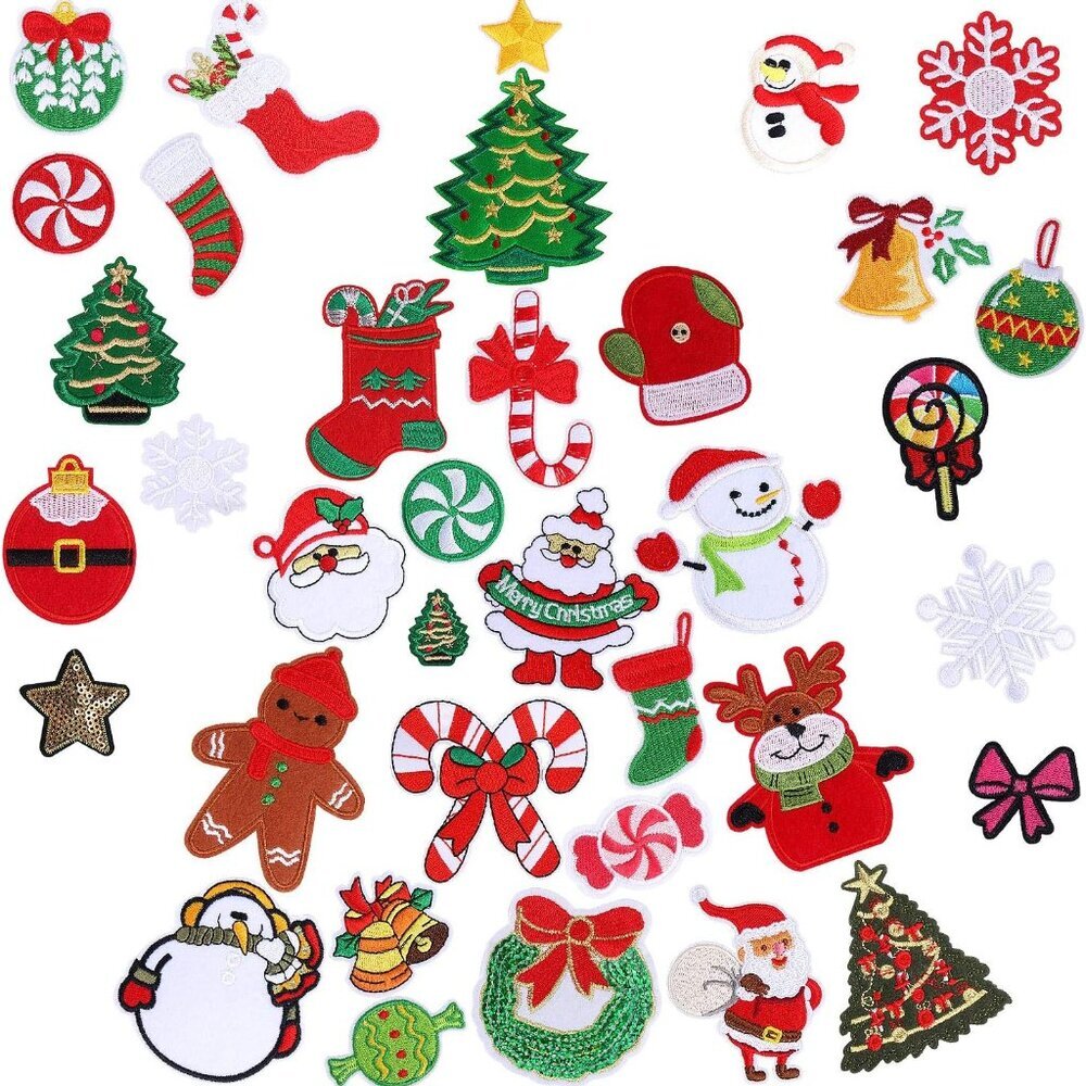 36pcs Christmas Iron on Patches Embroidered Sew Applique Repair Patch for Craft,
